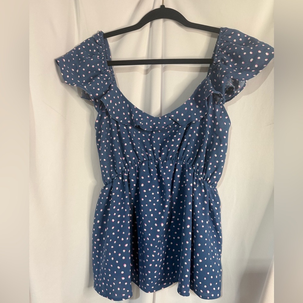 ANDREE BY UNIT Navy and Pink Polka Dot Blouse